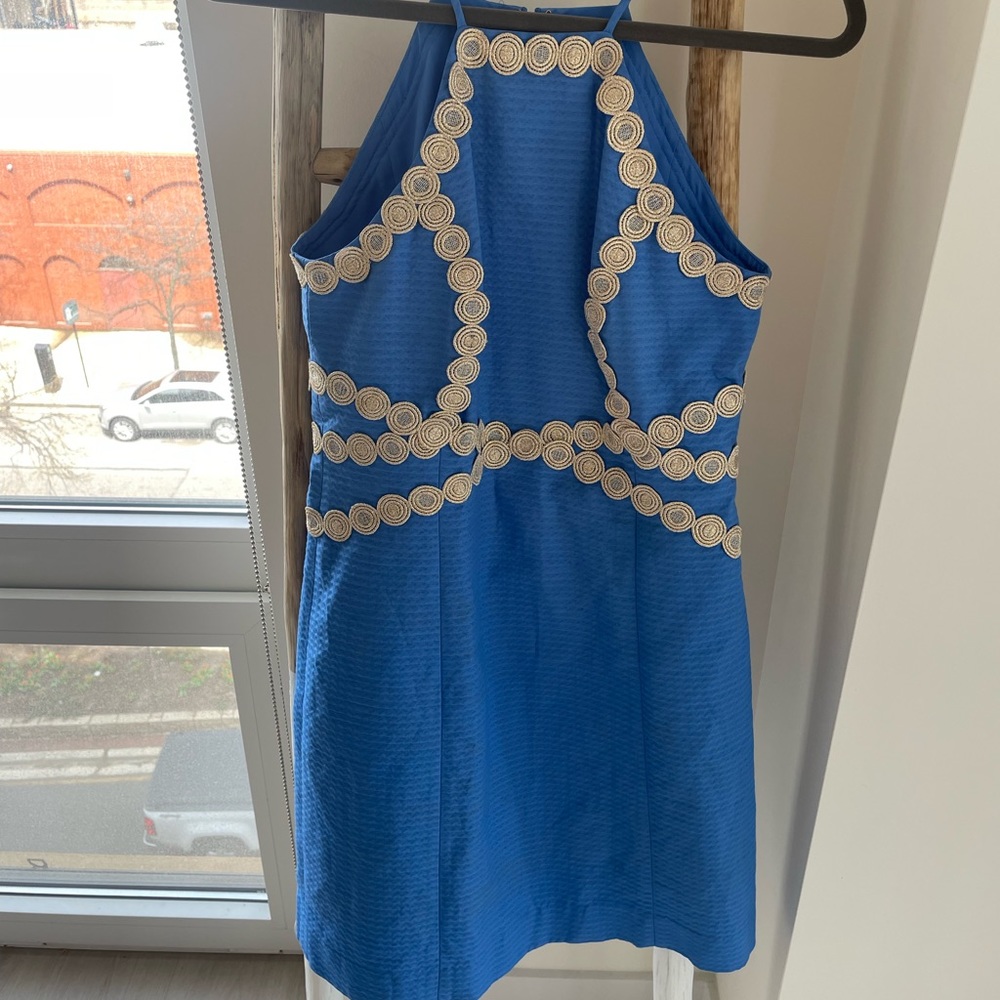 Lilly Pulitzer Blue Dress with Gold Circle Trim Size 2